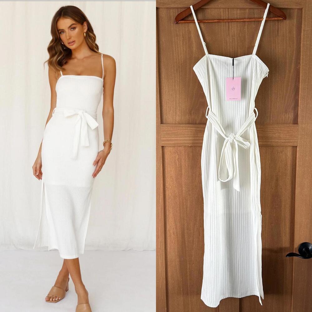 NWT Hello Molly Ways I Loved You Knit Midi Dress White Ribbed Women’s size 4
